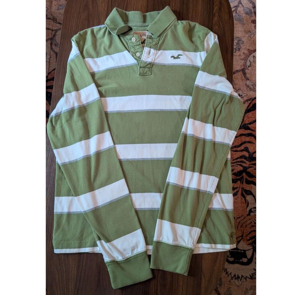 Vintage Y2K Hollister Men’s XL Rugby Shirt Sage Stripe Early 2000s Canvas Tag